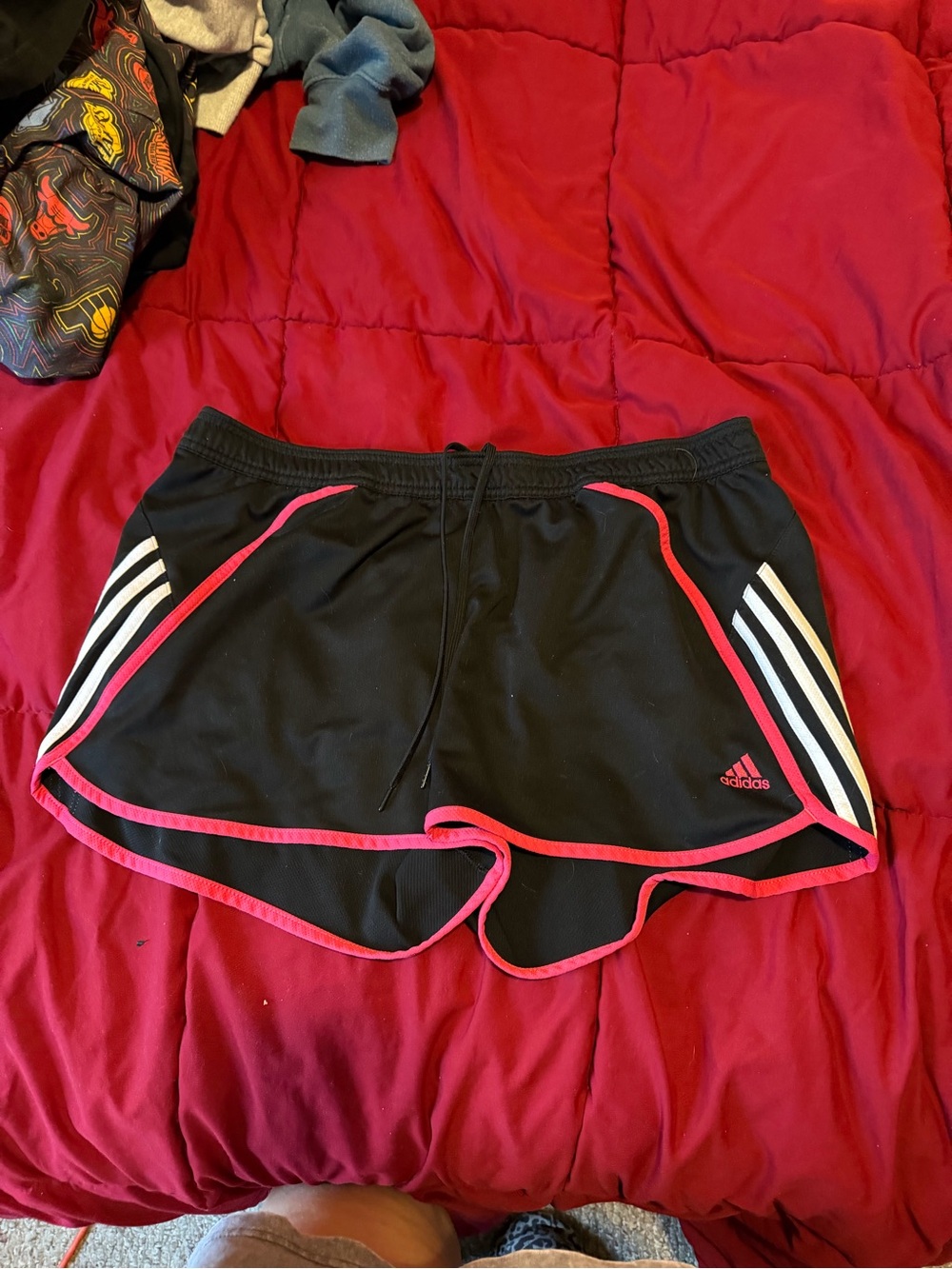 adidas Black Women's Athletic Shorts with Pink Piping